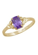 teensy catchy gold rectangle shaped February birthstone ring